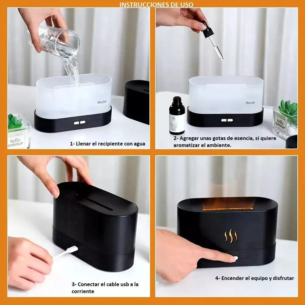 Humidificador Llama Led Aromatizador Difusor Ultrasónico Usb