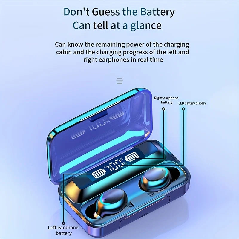 Auriculares inalámbricos nuevos con pantalla LED, control táctil, diseño In-Ear TWS, ideales para deporte, música y juegos, compatibles con iOS y Android.